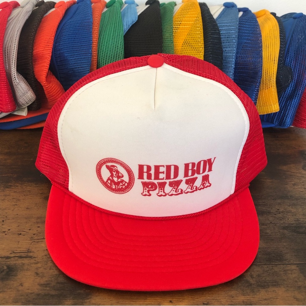 RARE VINTAGE Red Boy pizza California 80s streetwear Adjustable Red trucker hat
